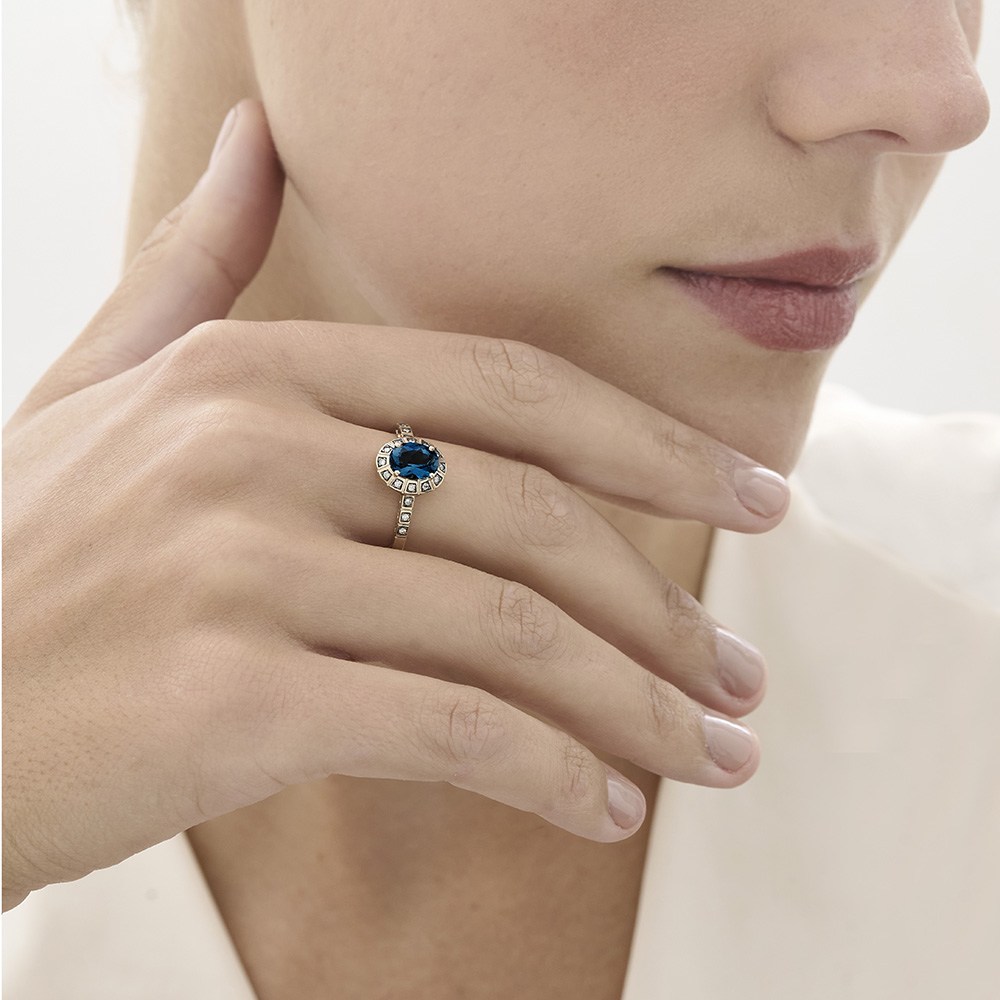טבעת זהב אצילי, טופז כחול ויהלומים ARENA קטנה